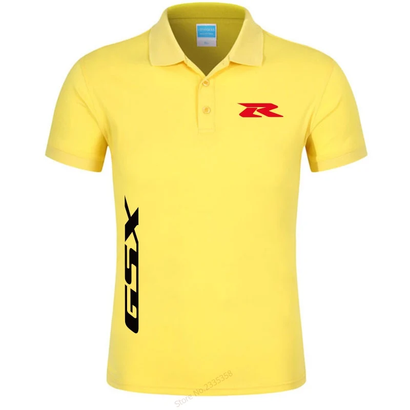 Новинка, брендовая мужская хлопковая Модная рубашка поло RGSX SUZUKI, летняя повседневная R-GSX с коротким рукавом, рубашки поло - Цвет: Цвет: желтый