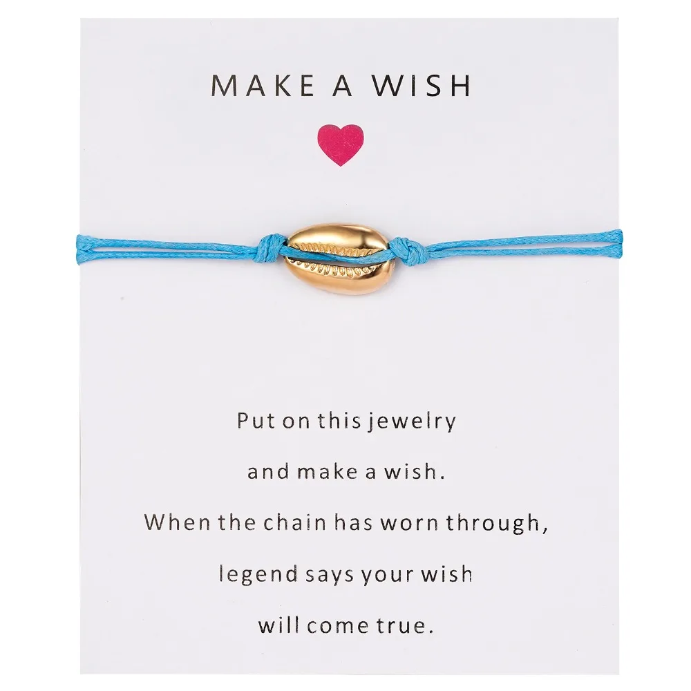 

Rinhoo 11*9cm Make A Wish Paper Card Handmade Gold Shell Pendant Adjustable Woven Bracelet For Women's Accessories Gift