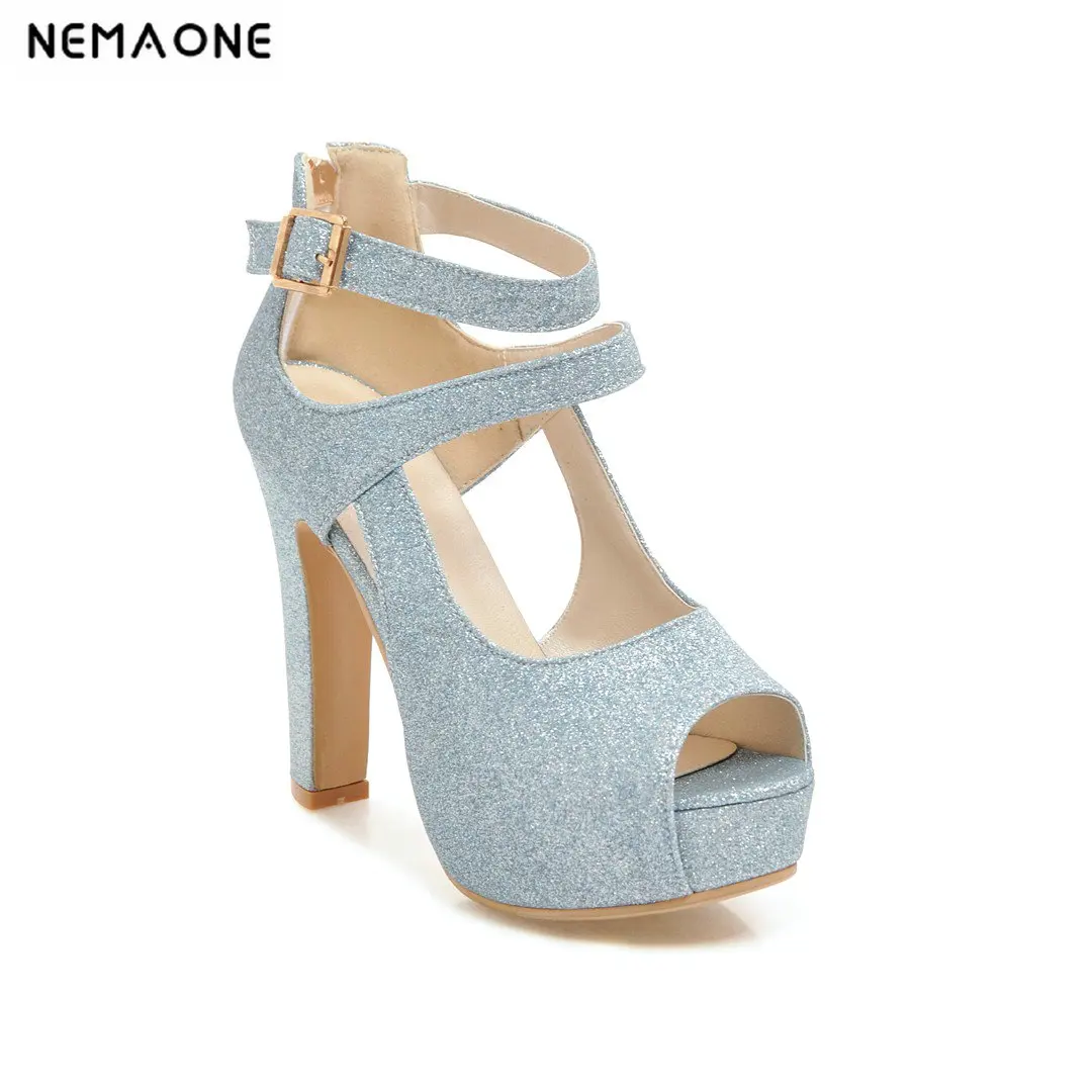 

NEMAONE 2019 New women sandals bling high heels sandals woman buckle casual shoes woman ladies work shoes