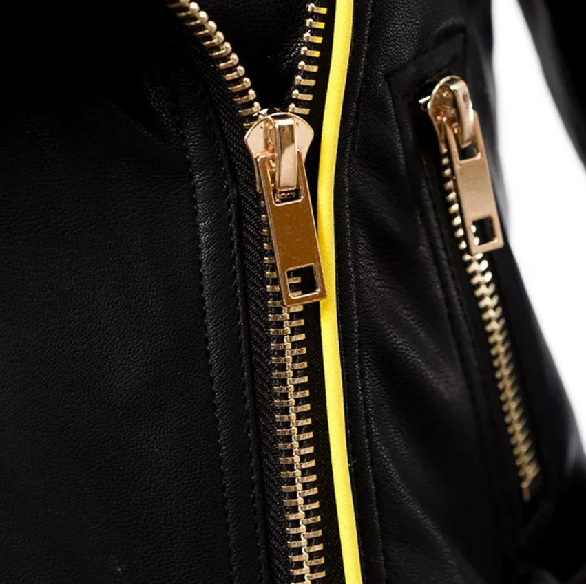 Женская повседневная черная кожаная куртка chaqueta de cuero de la Pu de las mujeres de moda brillante colores negro abrigo corto chaqu