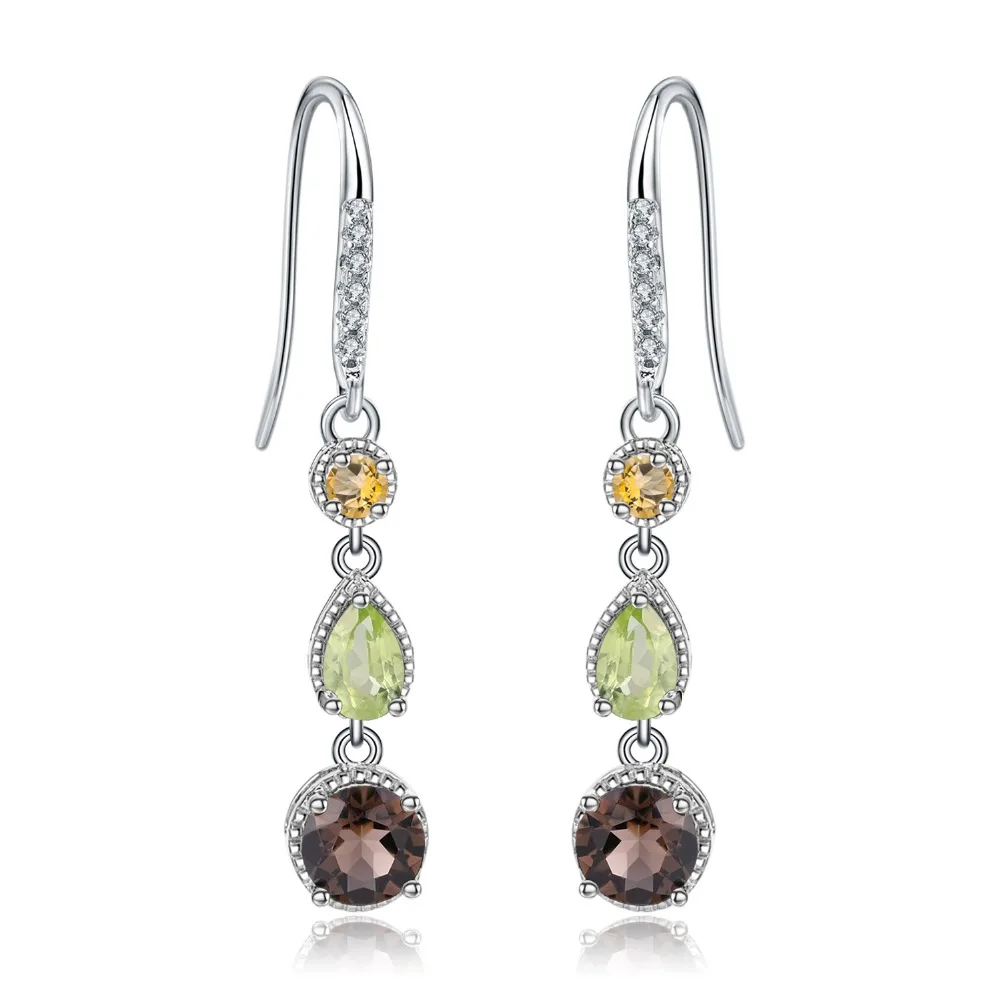 

GEM'S BALLET Natural Smoky Quartz Peridot Citrine Dangle Earrings 925 Sterling Silver Elegant Brincos for Women Fine Jewelry