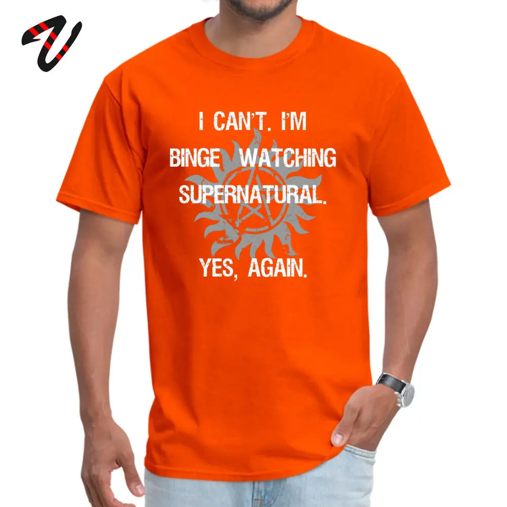 Supernatural Binge Watching Cotton T-shirts for Men Short Sleeve Tees Fashionable Thanksgiving Day Crew Neck Tee-Shirts Casual Supernatural Binge Watching -15715 orange