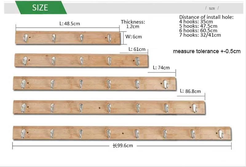 Бамбук базы с 5 шт. Металлические Крючки вешалка, настенный держатель