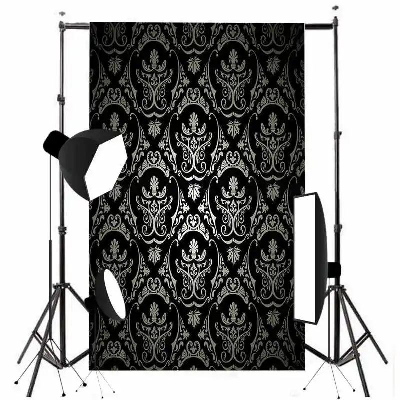 Mayitr 1pc 5x7FT Retro Backdrop Vinyl Black Damask Photography Backdrop Photo Background Props