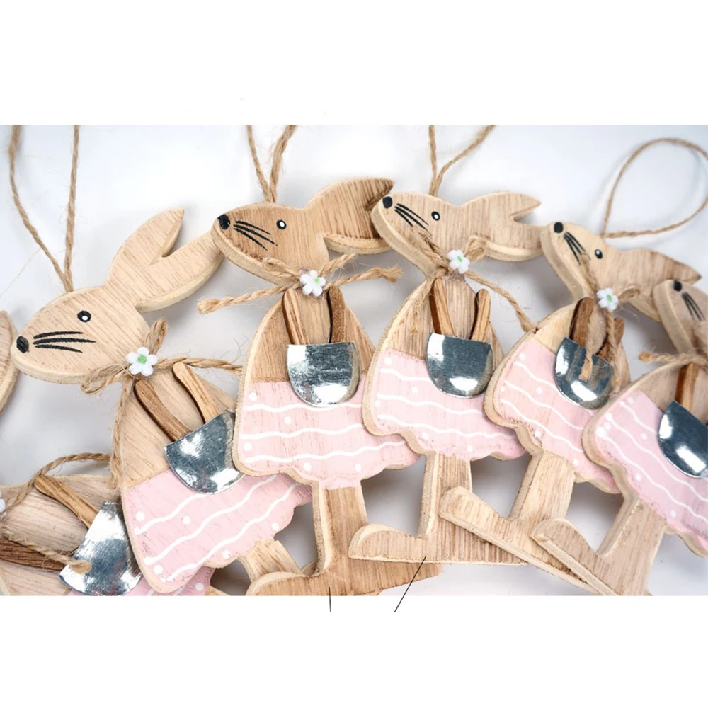

Wooden Easter Rabbits Decoration 6pcs/set Party Diy Decorating Handmade Craft For Garland Garden Easter Party Decoration