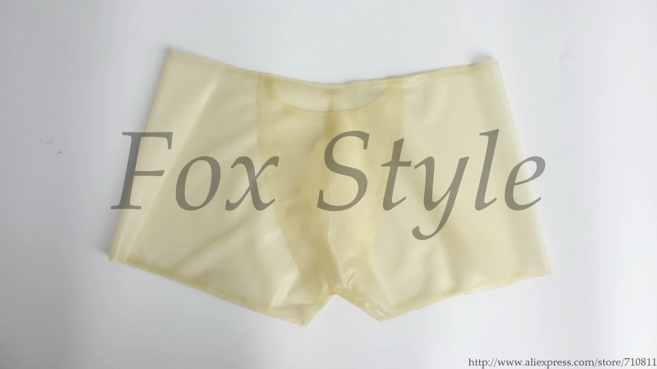 

Free shipping! latex sexy shorts with pocket front for men in 0.3 trasparent exotic penies holes