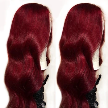 

Red Burgundy 99J 360 Frontal 13X6 Deep Lace Front Human Hair Wigs Pre Plucked With Baby Hair Body Wave Full Brazilian Remy Wig