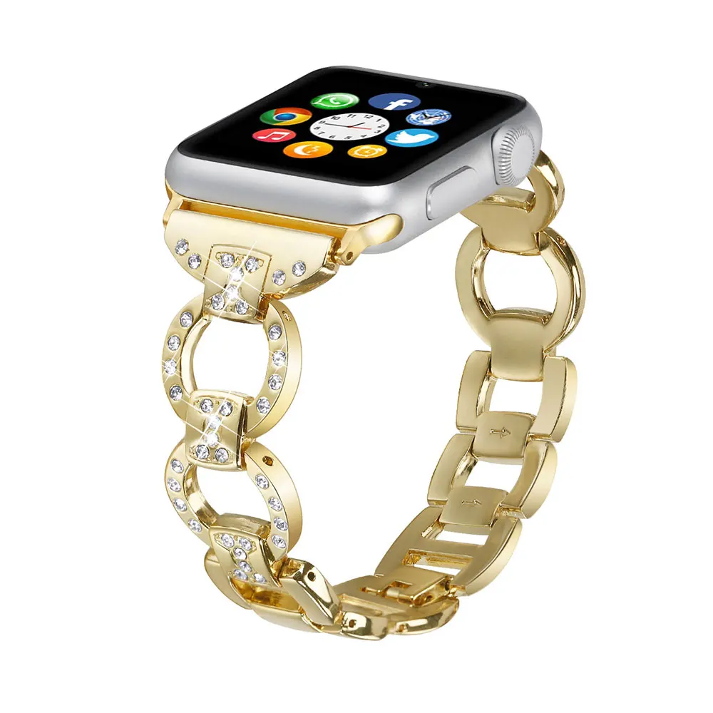 gold Со стразами для девочек; Мини-Юбка Для apple watch серии 4/3/2/1 браслет, женский браслет, нержавеющая сталь, ремешок для iwatch, версия 42 мм 38 мм и нержавеющая сталь металлический корпус аксессуары - Цвет: gold
