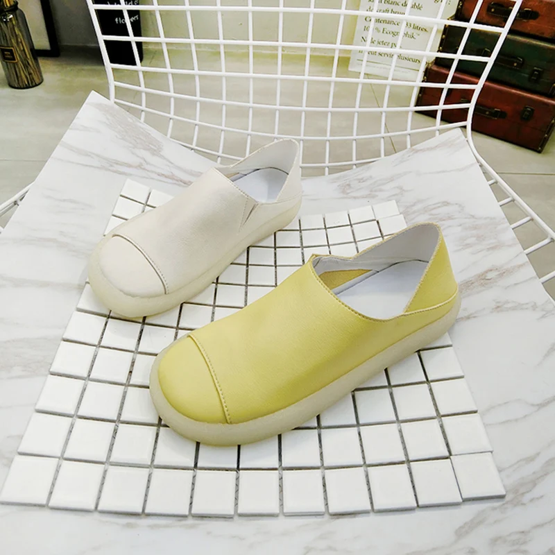 

Korean Style Genuine Leather 2019 Summer New Woman Loafers Casual Slip On Female Flat Shoes Woman Spring Summer Loafers Shoes