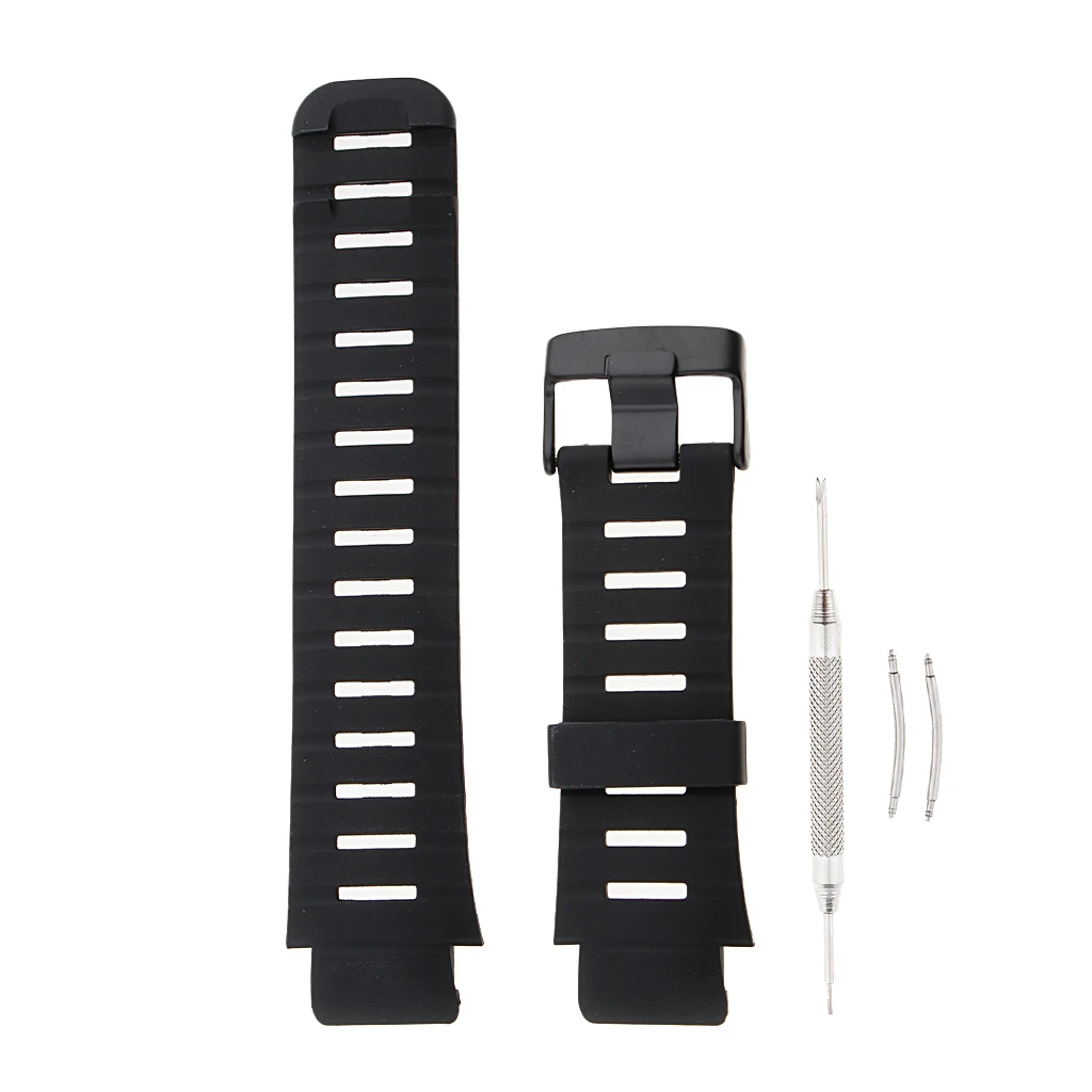 

Black Soft Rubber Wristwatch Bands for SUUNTO X-LANDER Black With Tool Kit