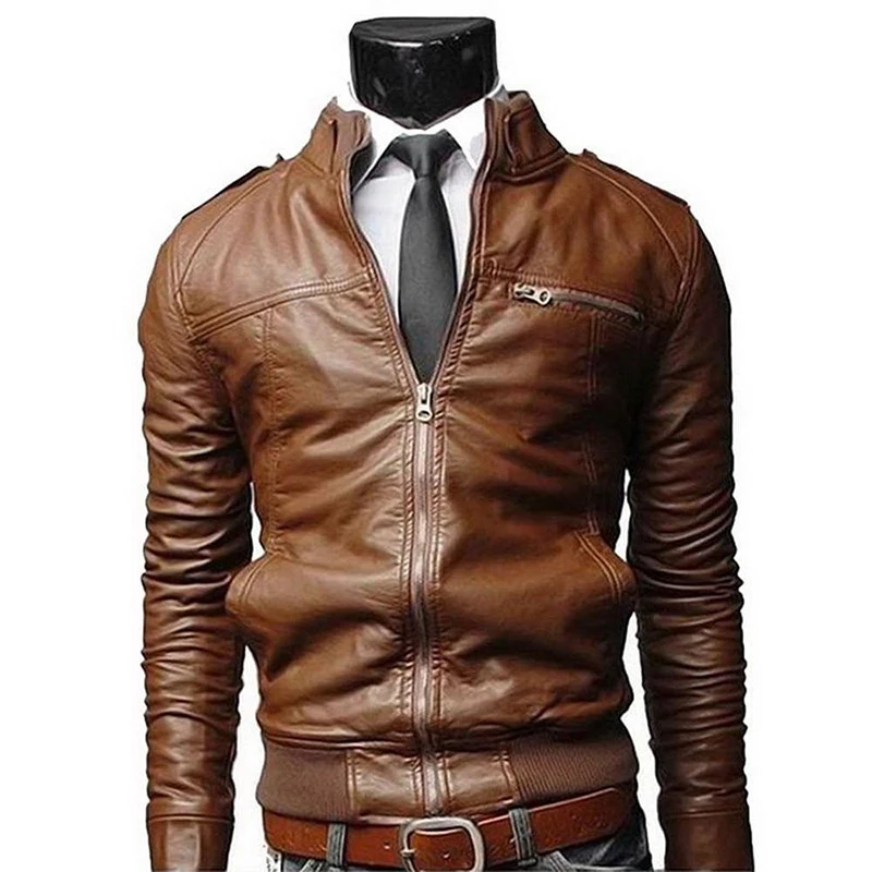 

2018 New Arrival Men's Solid Casual Leather Jacket Coat Autumn Winter Stand Collar PU Male Zipper Faux Leather Jacket Coat2J000