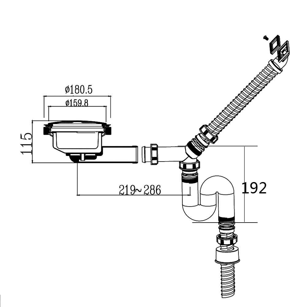  Talea 180mm Sink Waste Kit & Trap Sink Strainer with overflow Hair Trap Catch Catcher Plug Basin ba - 32858770629