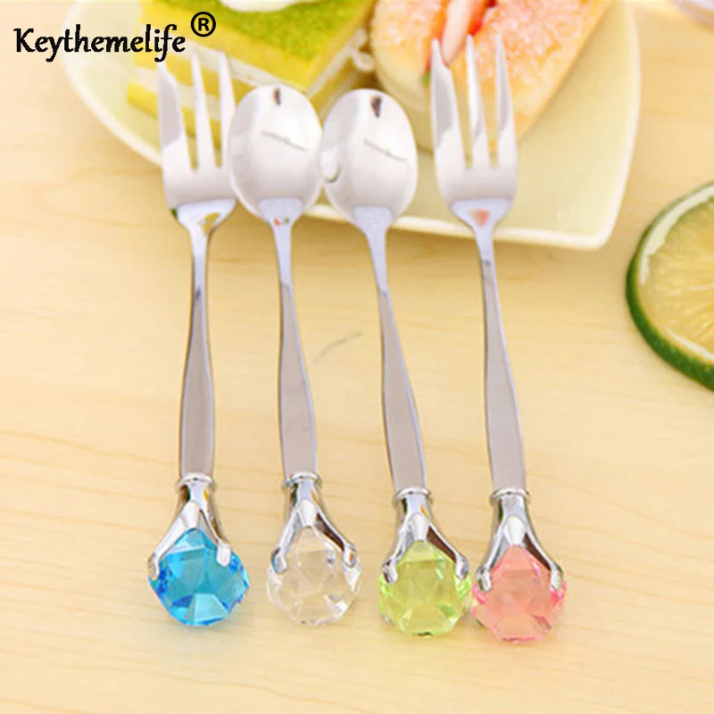 

2pcs/set 304 Stainless Steel Crystal Small Mini Coffee Spoon Stirring Teaspoon Tea Spoon Dessert Spoon Ice Cream Tableware 25
