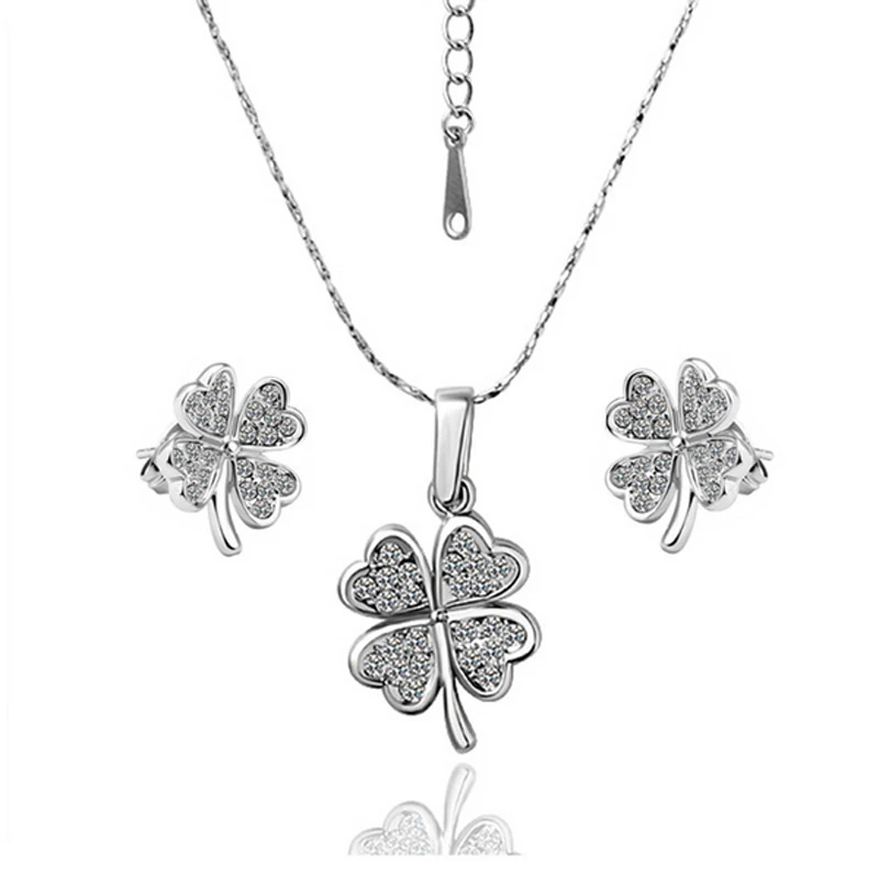

Garilina Fashion jewelry Silver White Cubic zirconia Pendant Earrings Clover Jewelry Sets for women S2014