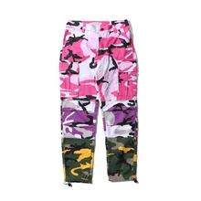 Tri Color Camo Patchwork Cargo Pants Men Baggy Tactical Trousers Hip Hop Casual Multi Pocket Pant Camouflage Streetwear New