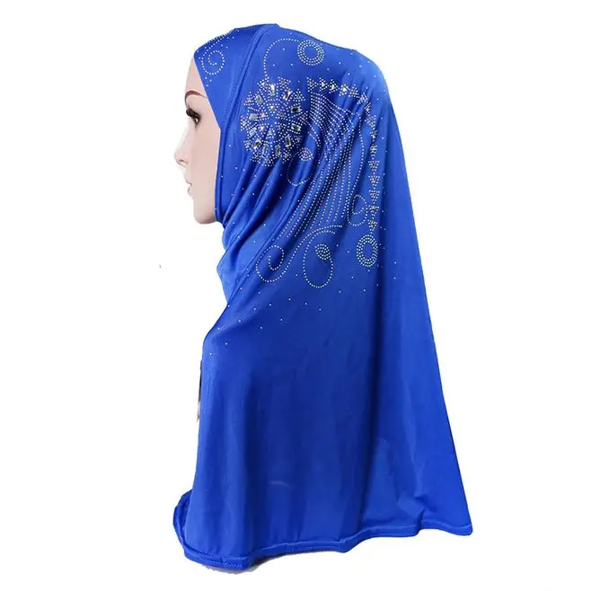 

One-Piece Instant Hijabs Caps Muslim Turban Islamic Women Plain Hoofddoek With Sequins Diamonds Decor Bonnet Hat Ready To Wear