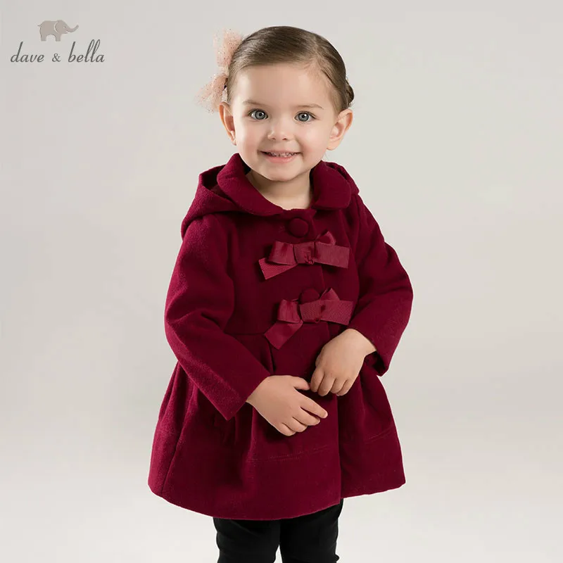 

DBA7893 dave bella autumn winter baby lolita girls hooded jacket children high quality coat infant toddler with bows outerwear
