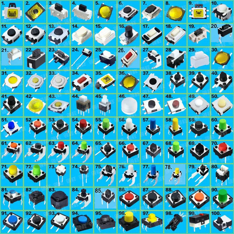 

100valuesx2pcs=200pcs Tact Switch Kit 2*4 3*4 3*6 6*6 12*12mm Tactile Push Button 2x4 3x4 3x6 6x6 12x12 mm Micro Switch
