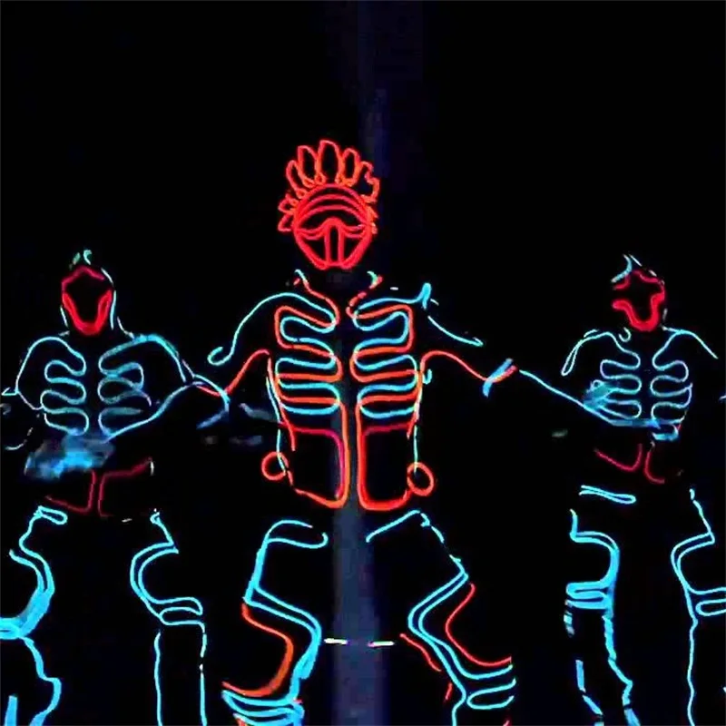Special Price Wholesale Led Growing Flashing EL Wire Dance Costume Robot Suit Party With Mask For Stage Show,Club Bar,DJ Accept Custom Design