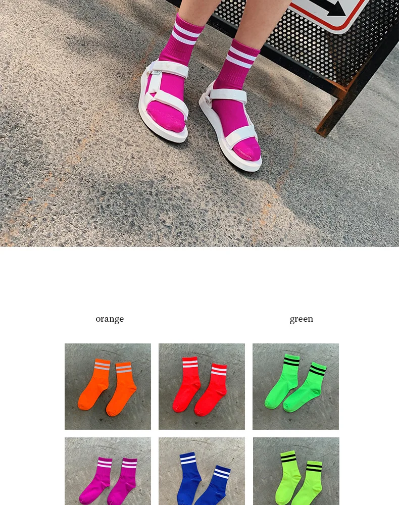 SP& CITY 2 пар/компл. Новое поступление цветные Для женщин флуоресценции в полоску из плотной ткани; классные носки Ins Стиль; студенческая мода; в стиле «хип-хоп» прочные носки