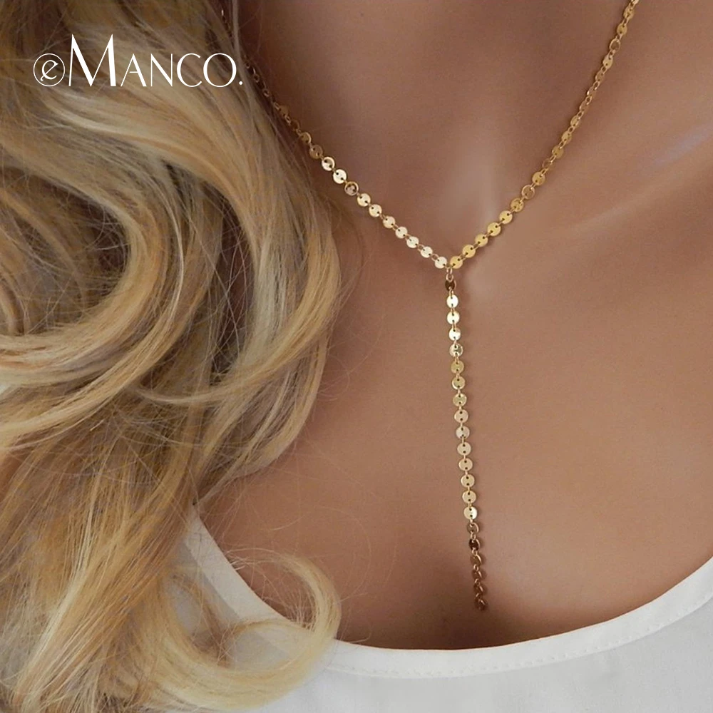e-Manco Sexy Choker Necklaces For Women Gold Color Long Necklace Statement Necklace For Women Friendship Femme Fashion Jewelry