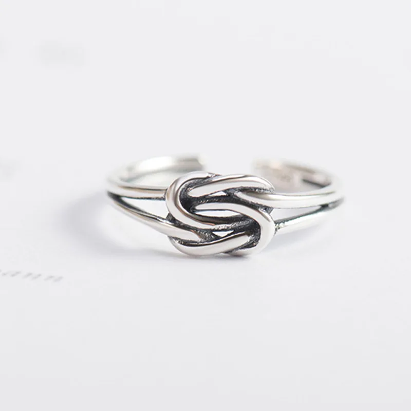 

Genuine 925 Sterling Silver Rings for Women Double Knot Antique Silver Adjustable Ring Korean Japan Fashion Jewelry Dropshipping