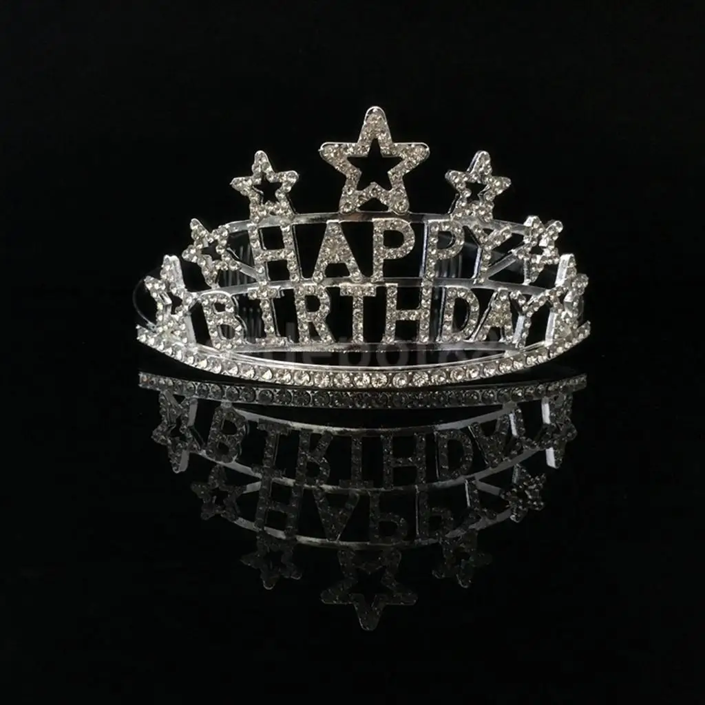 

Crystal Star HAPPY BIRTHDAY Tiara Princess Crown Comb Girls Party Gifts