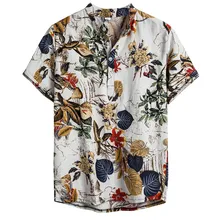 Мужская Этническая Повседневная хлопковая льняная гавайская рубашка с коротким рукавом и принтом, Мужская Новейшая модная рубашка с принтом