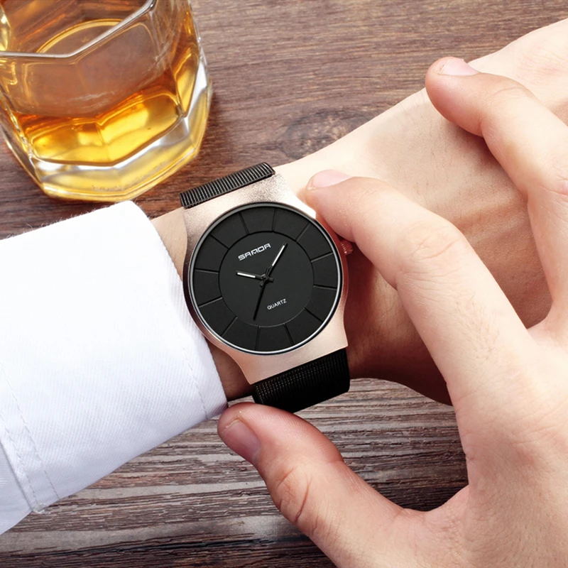Luxury Men's Quartz Watches Man Casual Stainless Steel Mesh Strap Quartz Watch Fashion Ultra Thin Male Clock Relogio Masculino