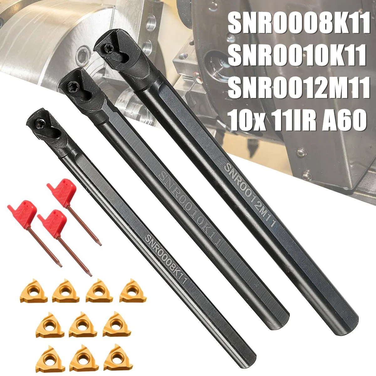 3 set SNR0008K11+SNR0010K11+SNR0012M11 Lathe Boring Bar Stainless Steel