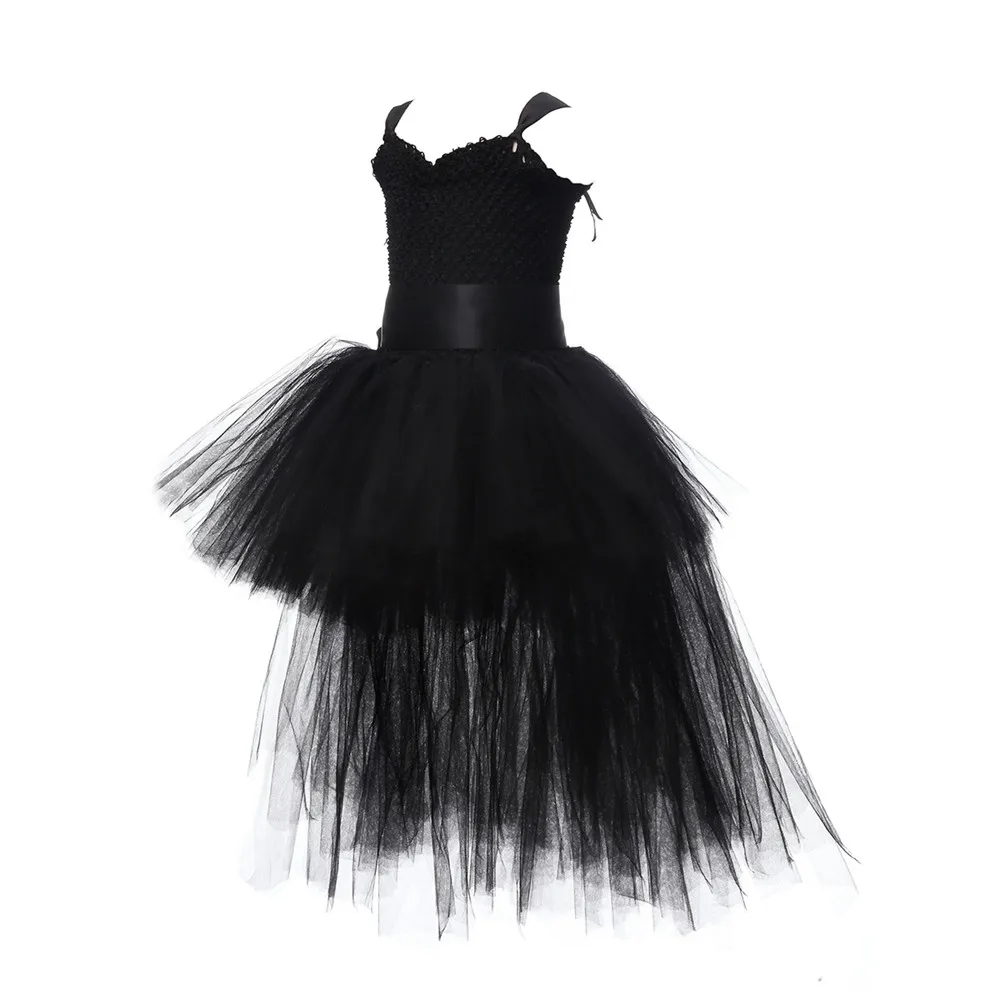 Girls Tutu Dress Tulle V-neck Train Evening Birthday Party Dress Ball Gown Halloween Costume 1-14YY