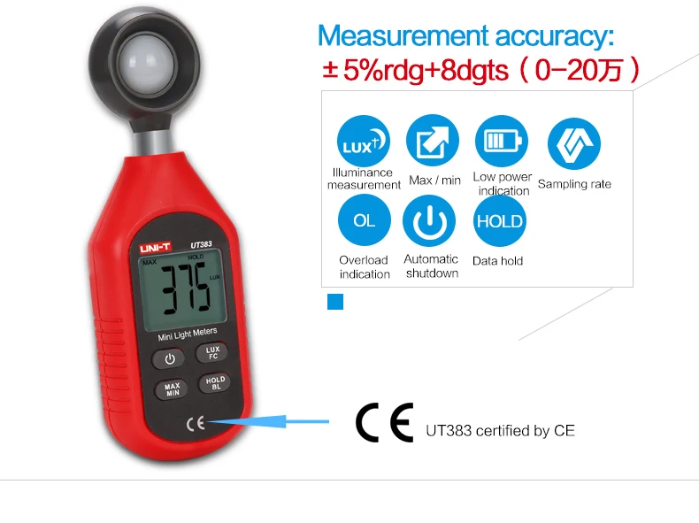 UNI-T UT383 Lux Mini Digital Light метров окружающей среды Испытательное оборудование ручной Тип Люксметр люксметр