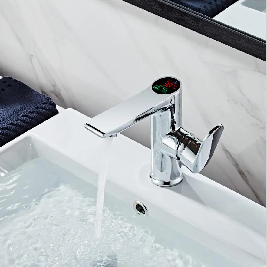  BAKALA Bathroom LED Digital basin Faucet Water Power Basin Mixer Brass Chrome plated temperate disp - 32903087302