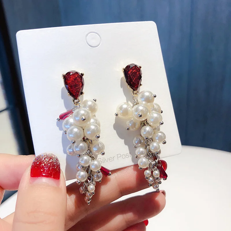 Korean Earring Simulated Pearl Beads String Aretes Long Drop Earrings for Women Girl Party Earrings Gifts Crystal Design Earring (2)