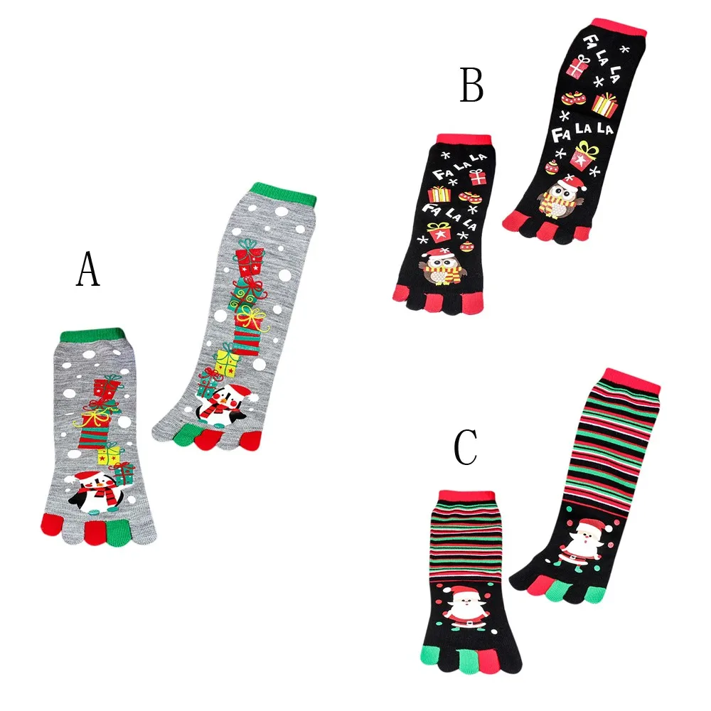 Женские Рождественские Зимние носки Разноцветные Милые пять пальцев хлопчатобумажные забавные носки рождественское украшение, подарок короткие носки Navidad#20