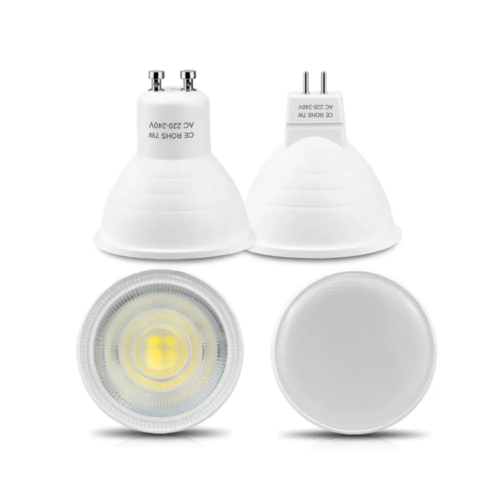Foco LED GU10 MR16 de 220V y 7W, 10 piezas, lámpara de LED no regulable, luz descendente plástico de aluminio, frío, luz de techo para mesa|Focos LED| -
