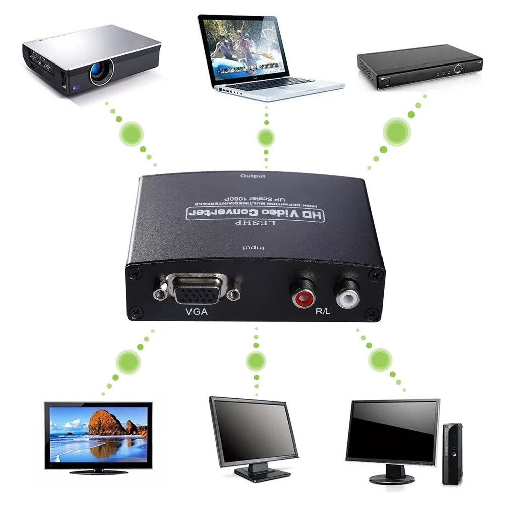 

1080P Portable VGA w/ 3.5mm Stereo Audio to HDMI 1080p Converter Box w/ DC Adapter for TV Laptop PC DVD Players