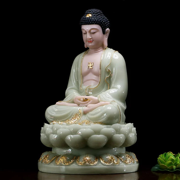 30 см Большой буддийский высококачественный домашний высокоэффективный талисман-талисман Сакьямуни Будда Нефритовая позолоченная скульптура статуя