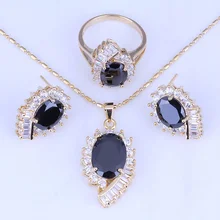 Любовный монолог желтого золота Цвет черный имитация оникса кубического циркония Ювелирные наборы ожерелье/кулон/серьги/кольца H0264