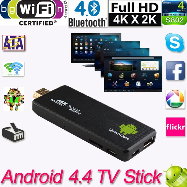 MK809III мини ТВ Stick Android 4,4 шт. 4 ядра RK3188T 2 г/8 г Wi-Fi ТВ Media Player Bluetooth XBMC DLAN ТВ ключ Stick