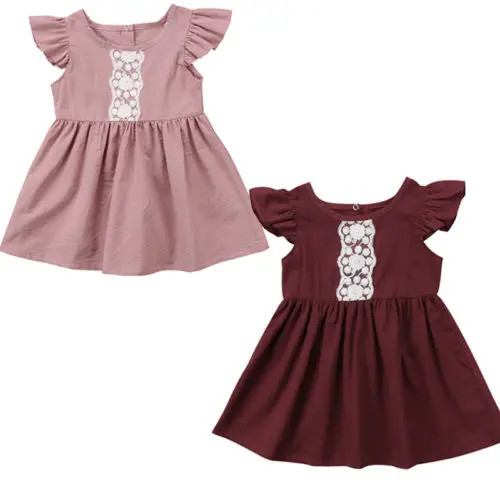 

Summer Newborn Toddler Summer Kids Baby Girls Cotton Lace Short Sleeve Dresses 0-24M
