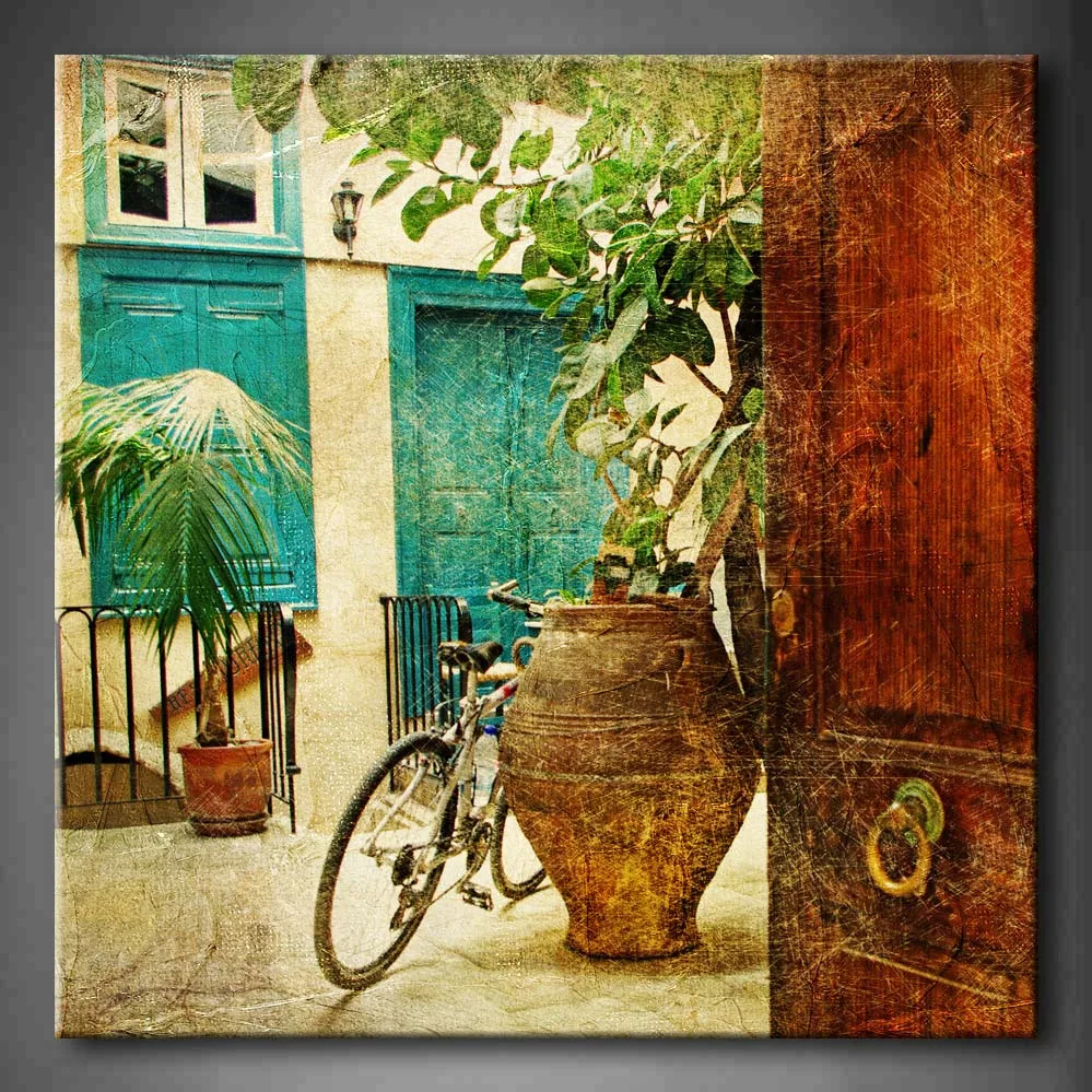 

Framed Wall Art Pictures Bike Vase Canvas Print Artwork Architecture Modern Posters With Wooden Frames For Living Room