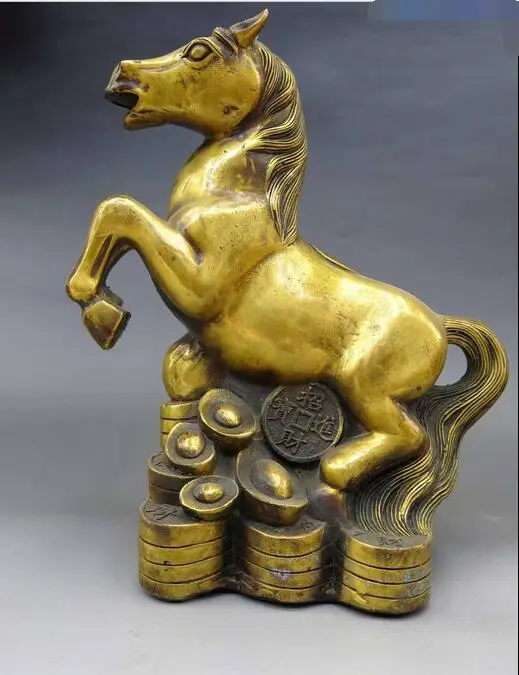 

free 9" China brass copper Feng Shui Felicitous wish of making money horse Statue fast