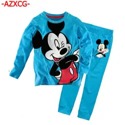 Для маленьких мальчиков Пижама с Микки Маусом брендовая модная одежда для сна для мальчиков Дети животных аппликации пижамный комплект
