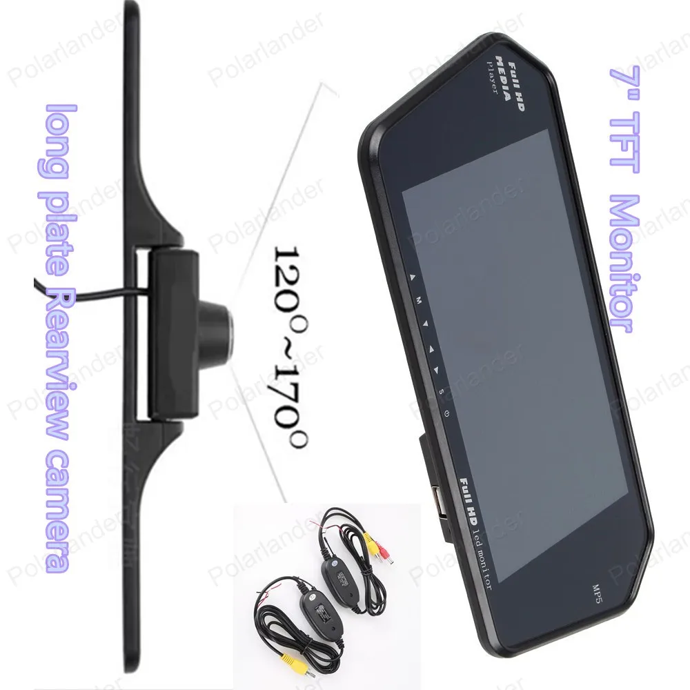 

wireless long plate night vsion Rearview Camera with 7" TFT bluetooth mirror Monitor mp5 for car parking