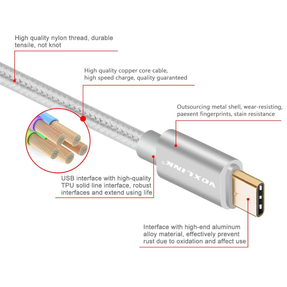 VOXLINK высокоскоростной Тип usb C кабель USB-C мужчина к USB-C мужской Зарядное устройство данные Тип-C кабель для MacBook Nexus 5X/6P Oneplus 2 3 ZUK Z1