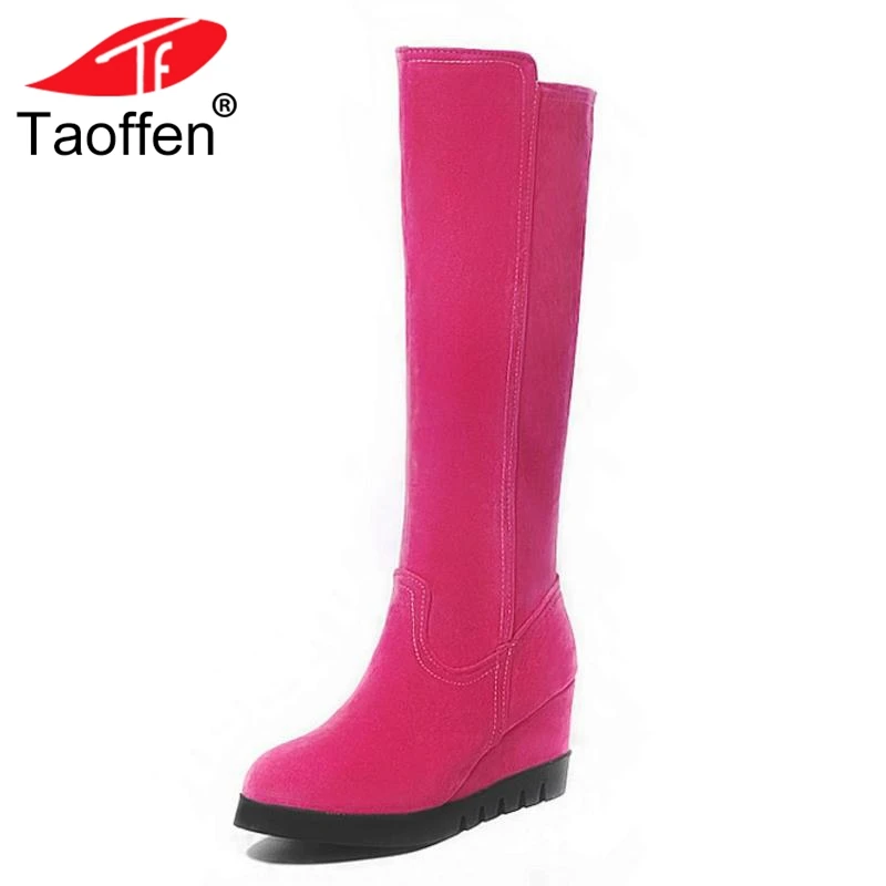 

Taoffen Sexy Women Flats Boots Warm Fur Knee High Boots Women Round Toe Inside Heel Shoes Fashion Winter Footwear Size 32-43