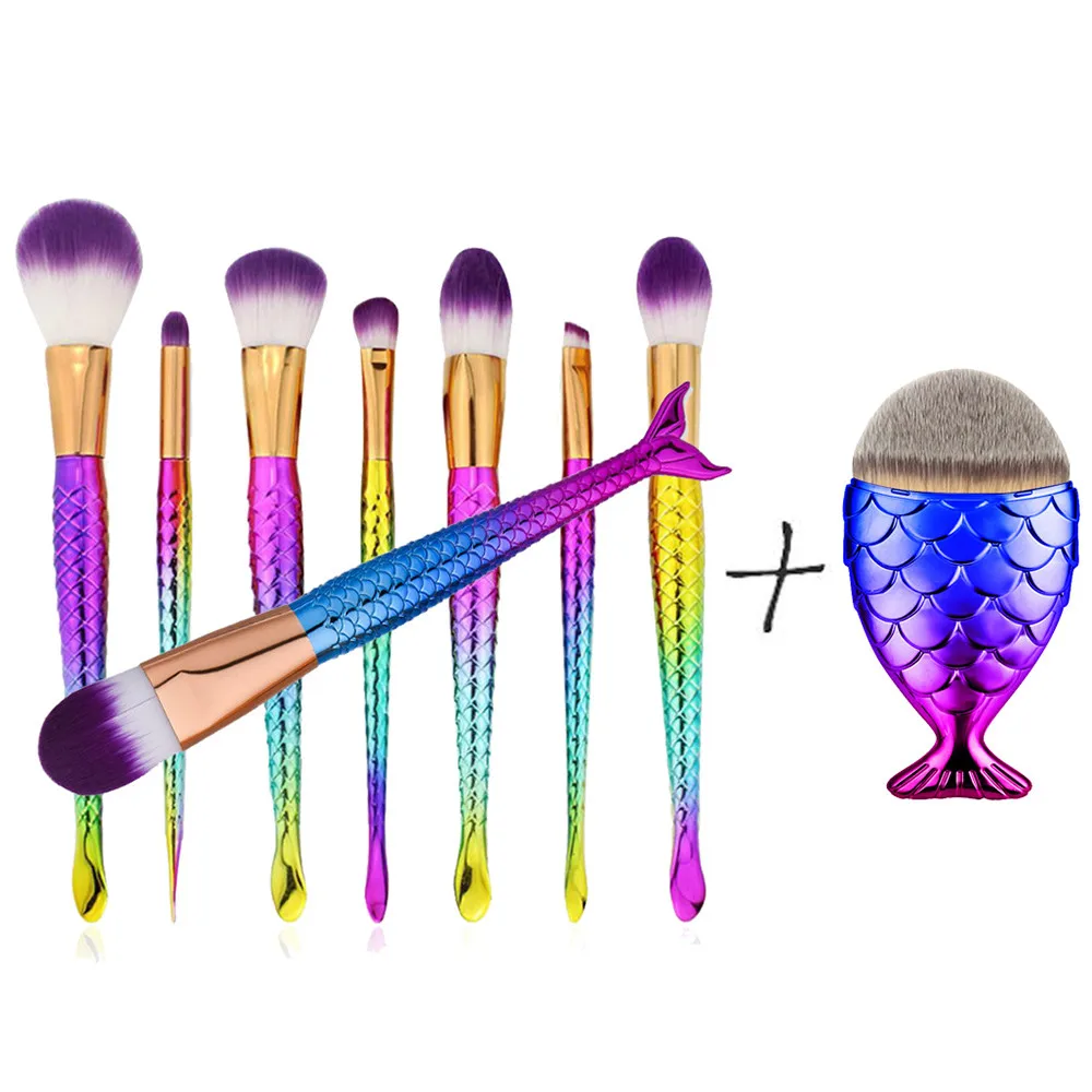

GUJHUI 2017 Face Makeup Brush Set Mermiad Shaped 9pcs Blender Brush Eyeshadow Foundation Clios Brushes Go Pro Kit Pinceis#121