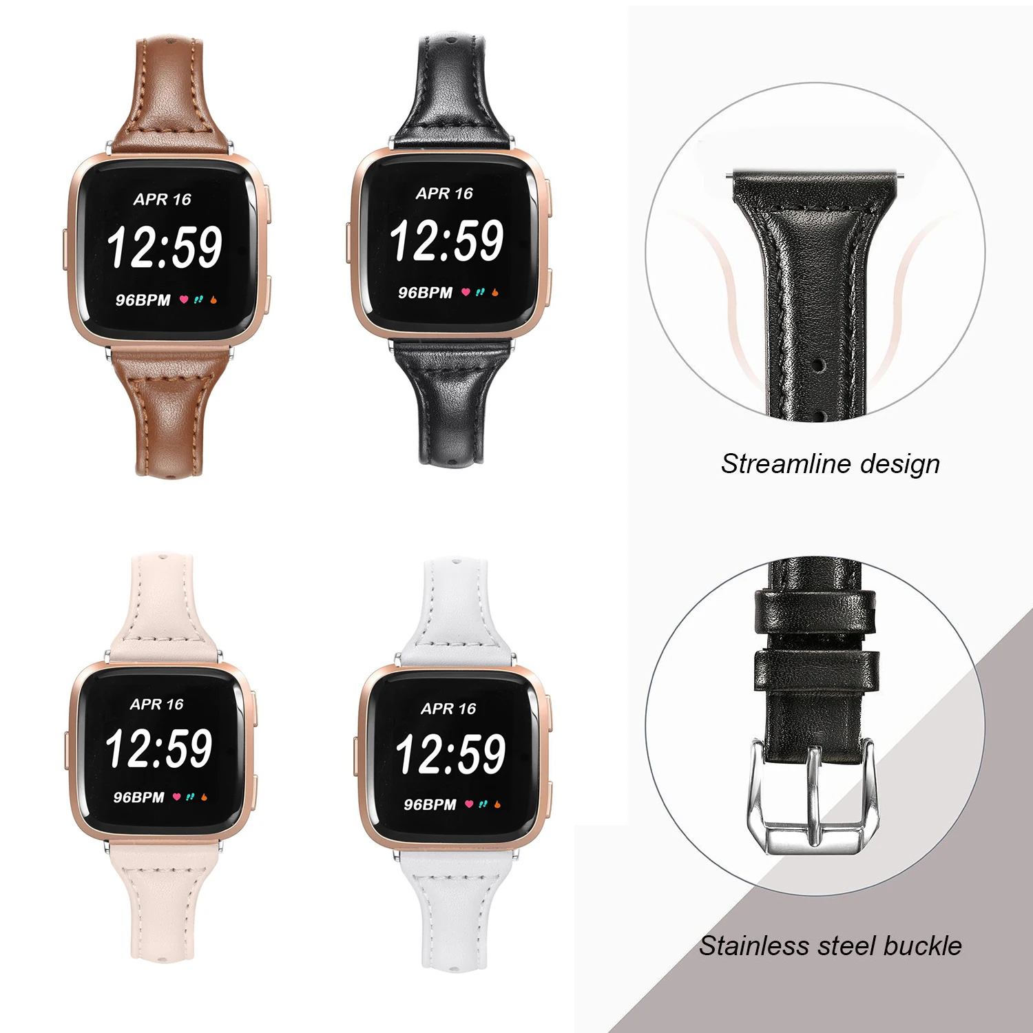 

Luxury Slim Leather Band Strap for Fitbit Versa Smart Watch Replacement Wristband Hot Accessories bracelet for versa watch band