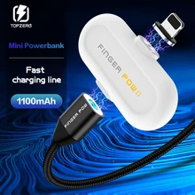 Fingerpow 1100 мАч Мини банк питания для iPhone/Android/type C Магнитный USB кабель для зарядки и передачи данных внешний аккумулятор 18650 Банк питания
